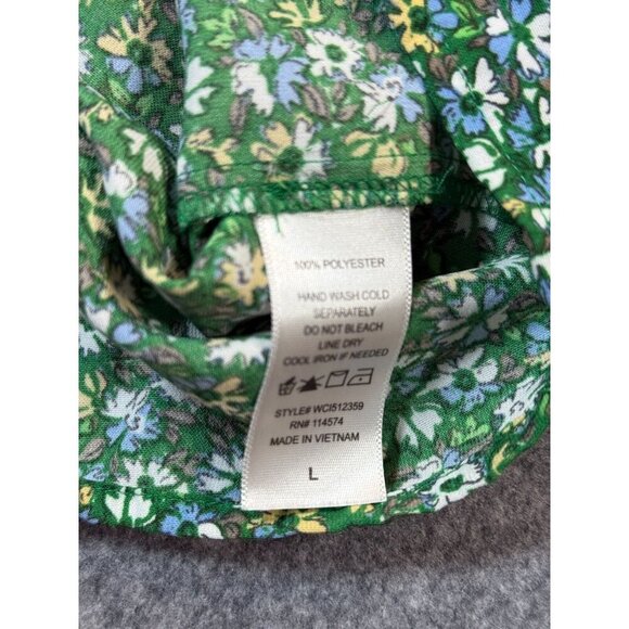 Pleione Blouse Top Women's L Green Floral Smocked Front Puff Sleeve Keyhole Back - Picture 5 of 7